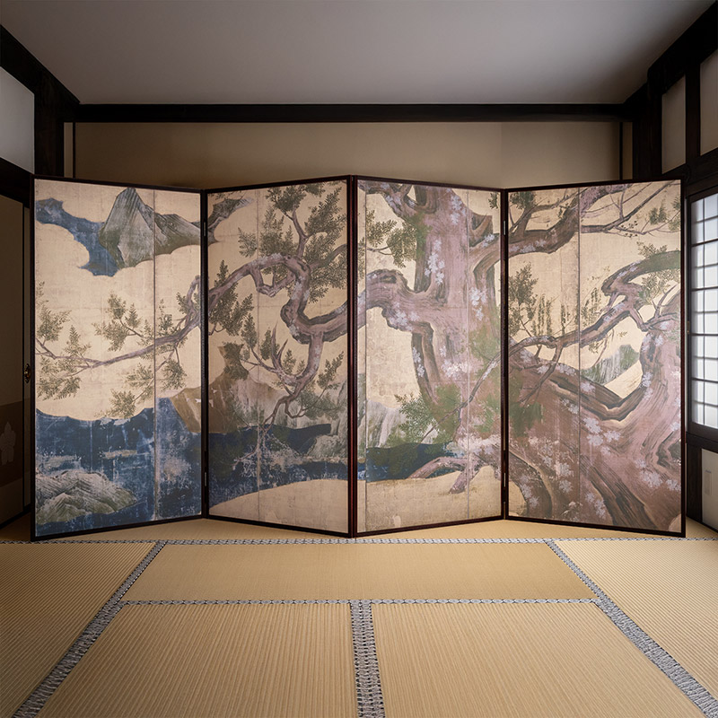屏風 狩野永徳/檜図屏風 二曲一双 高さ185cm×幅約300cm FU