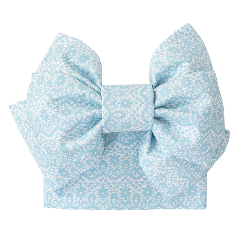 女の子結び帯 水色 ファンシーレース柄 大 胴帯面ファスナー