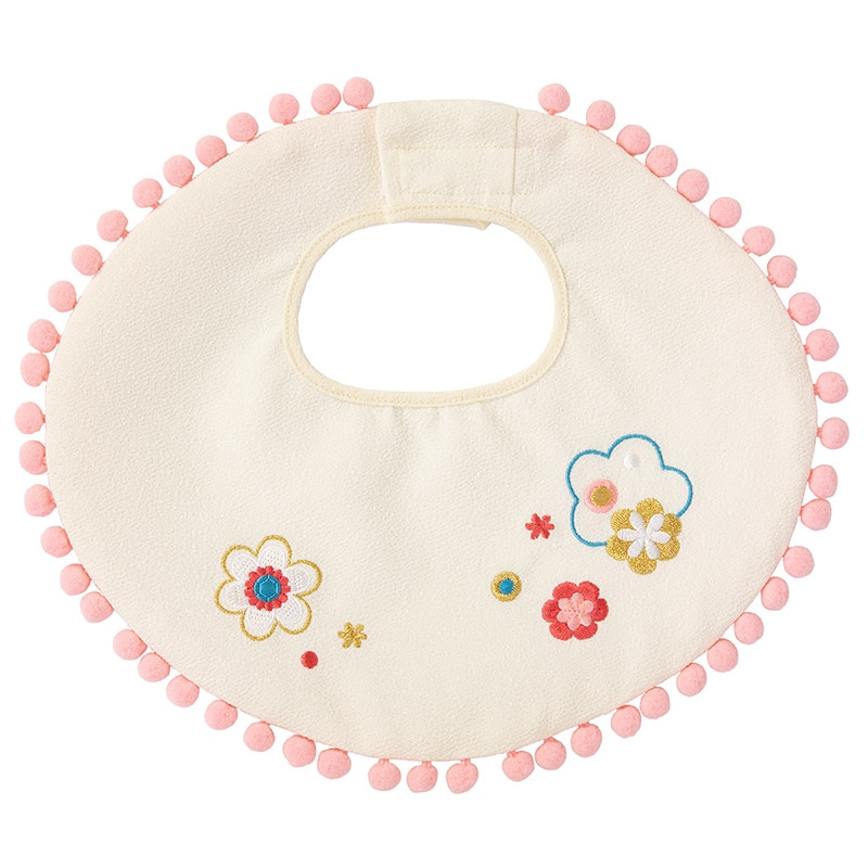 よだれかけ ポリ クリーム 桜 ポンポン