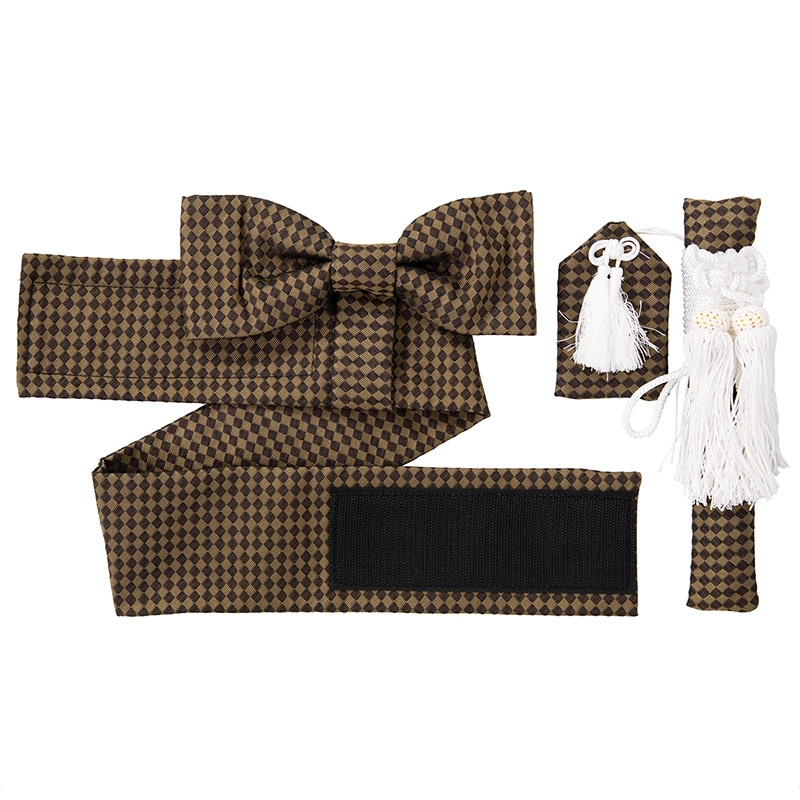 男の子小物3点セット 簡易角帯･懐剣･お守り 茶市松