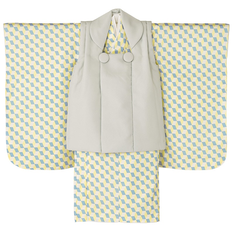 男の子被布セット ポリ 青黄キューブ・薄ミント 3才 中国製