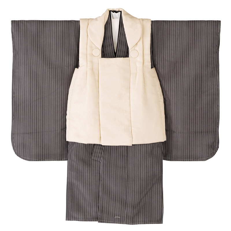 男の子被布セット ポリ 黒縞・ベージュ 3才 中国製