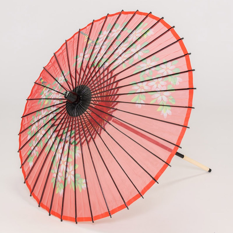 絹傘 プリント花柄 直径70cm 赤 FU【納期約10日・返品不可】