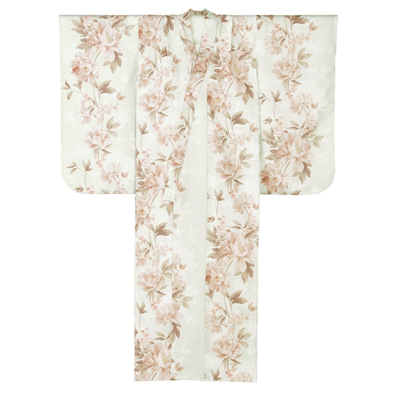 ジュニア女の子着物 小紋 ベージュ 芍薬 10才 中国製