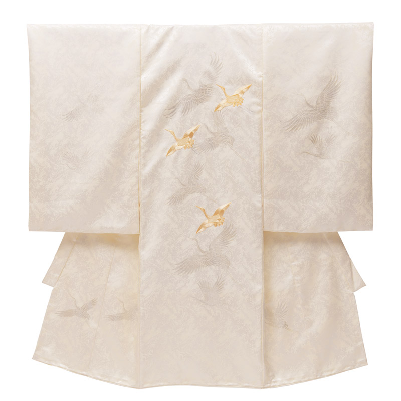 初着 ポリ オフ白 鶴刺繍