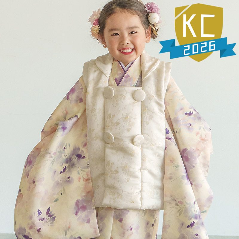 女の子被布セット 紫水花・クリーム 中国製
