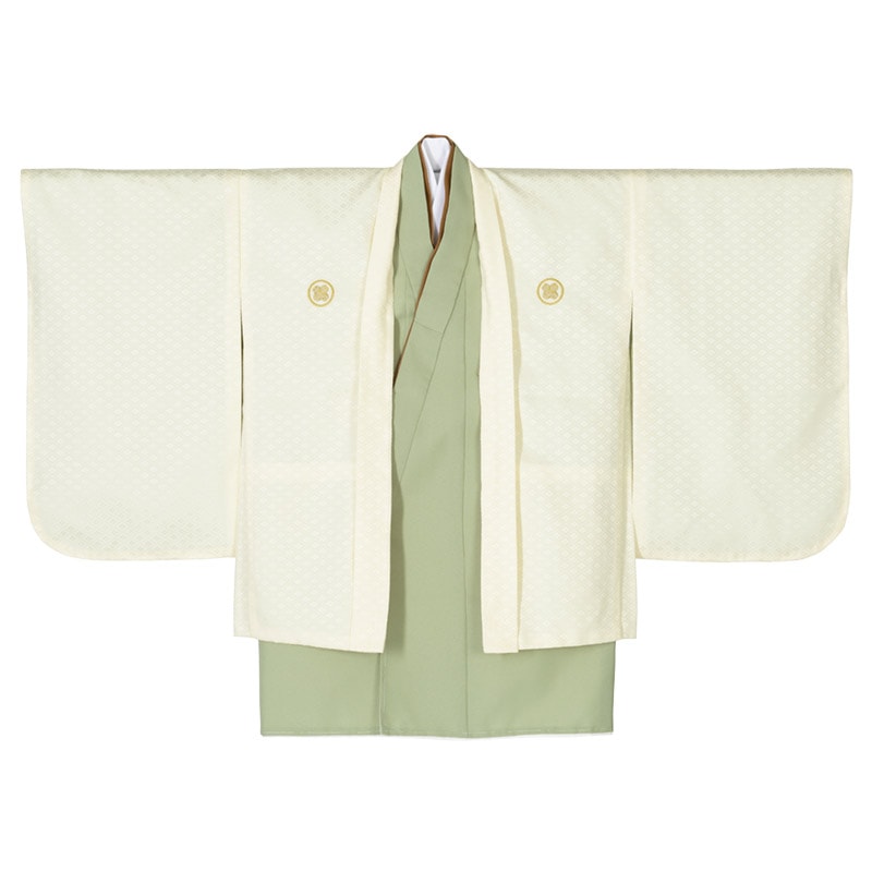 男の子羽織袴セット オフ白・抹茶 中国製