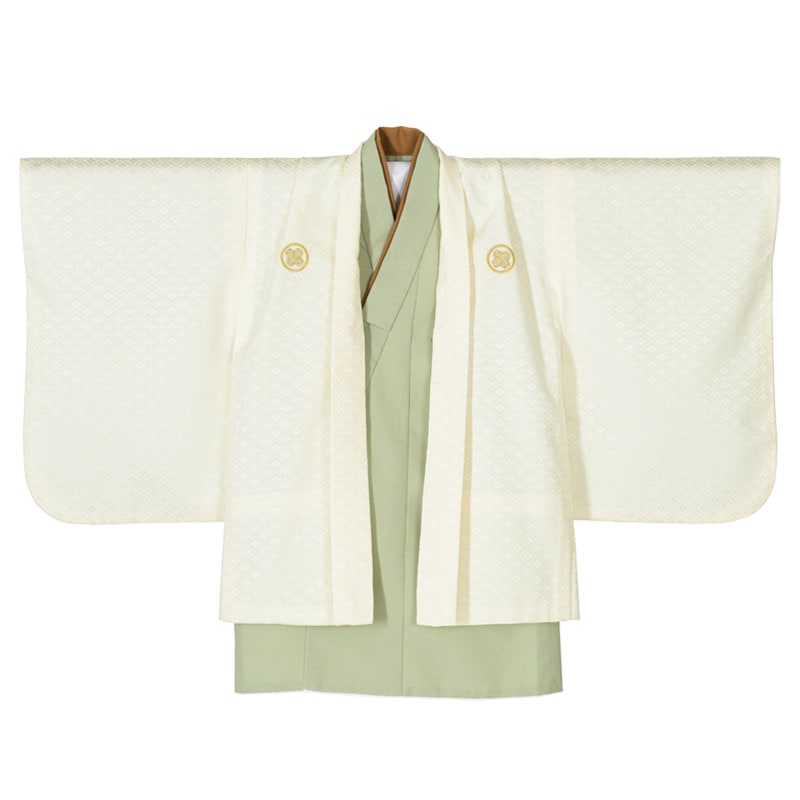 男の子羽織袴セット オフ白・抹茶 2才 45cm 中国製