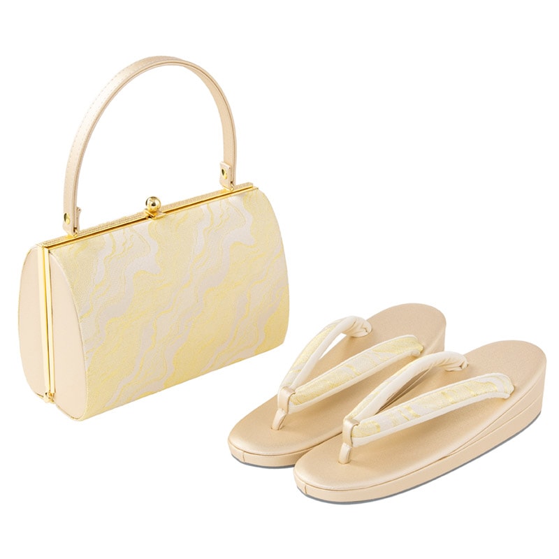 草履バッグセット 留袖用 金 樹皮柄 L寸