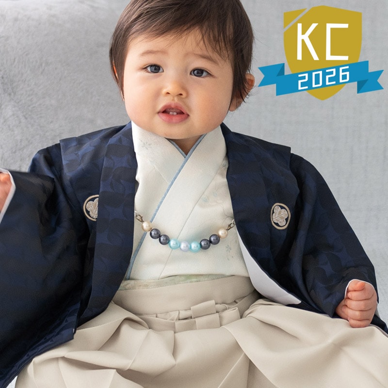 男の子羽織袴セット 濃紺菱地・薄水色 1才 中国製