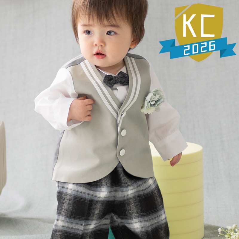 男の子礼服 グレーベスト コサージュ付 1才 80cm 中国製