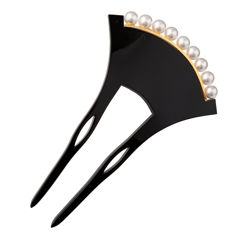 髪飾り 銀杏型かんざし 黒 パール