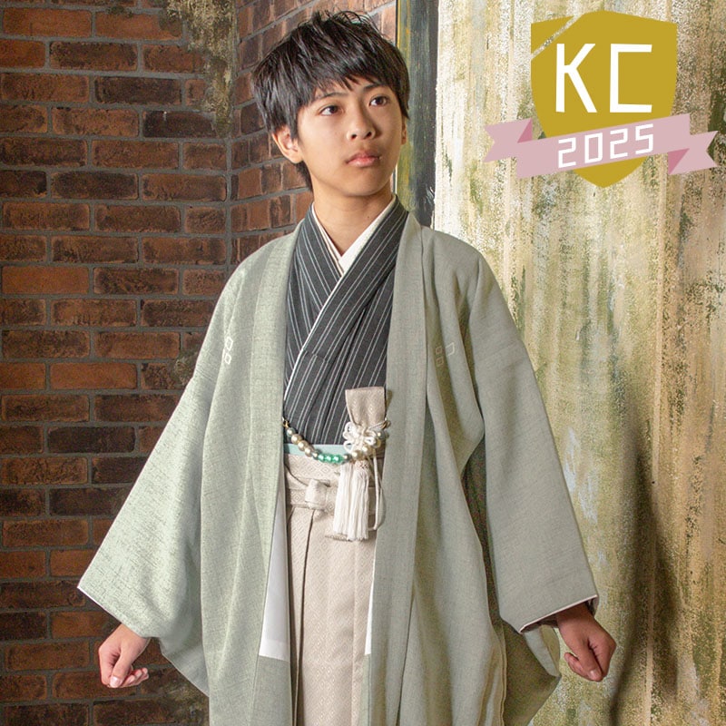 ジュニア男羽織袴セット ポリ マリングレー・グレー縞 10才 80cm 難物