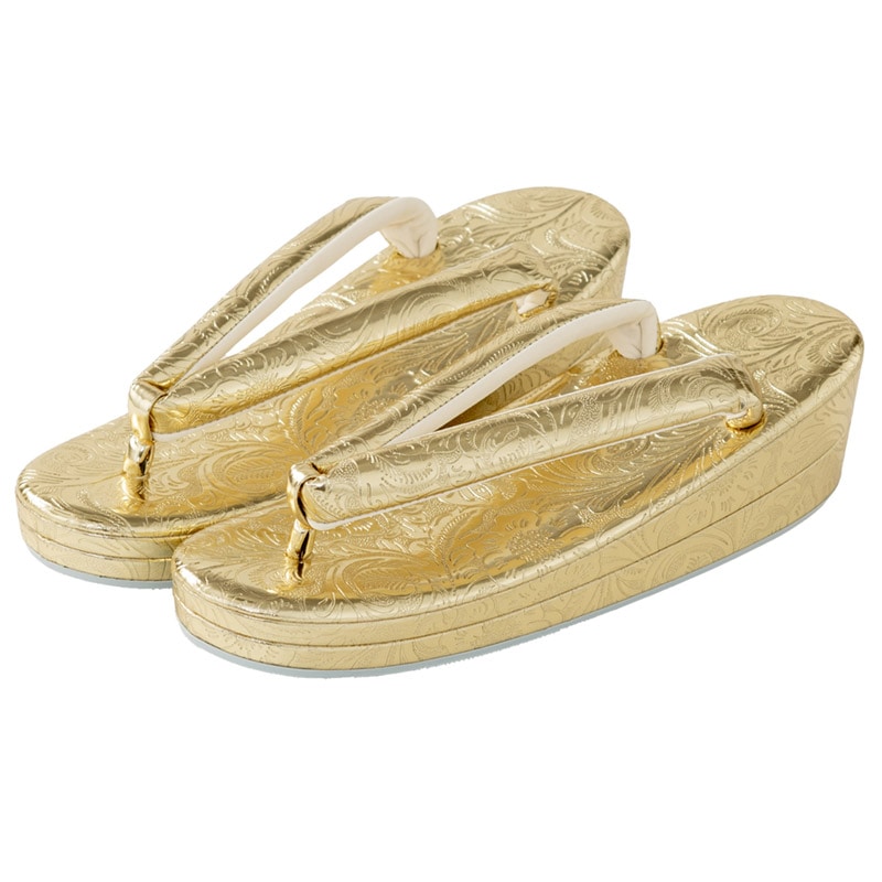 草履 花嫁用 金 型押し 2段