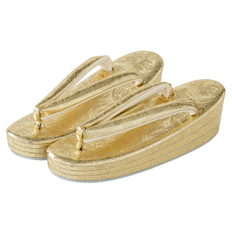 草履 花嫁用 金 型押し 3段