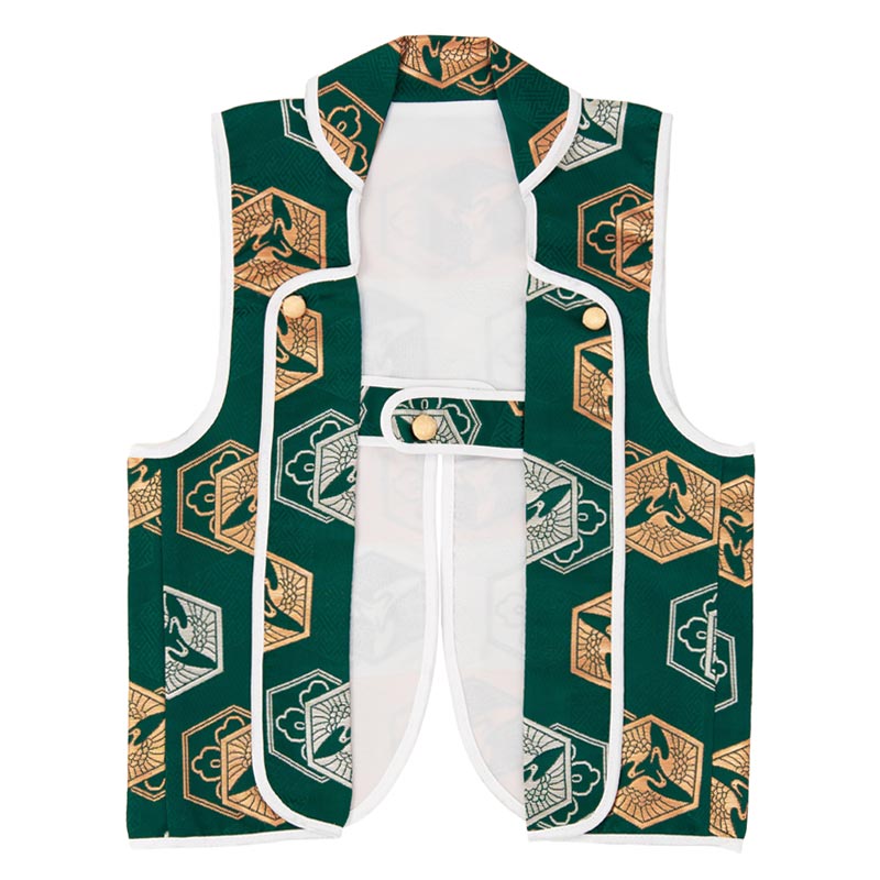 男の子陣羽織 深緑 鶴 3才