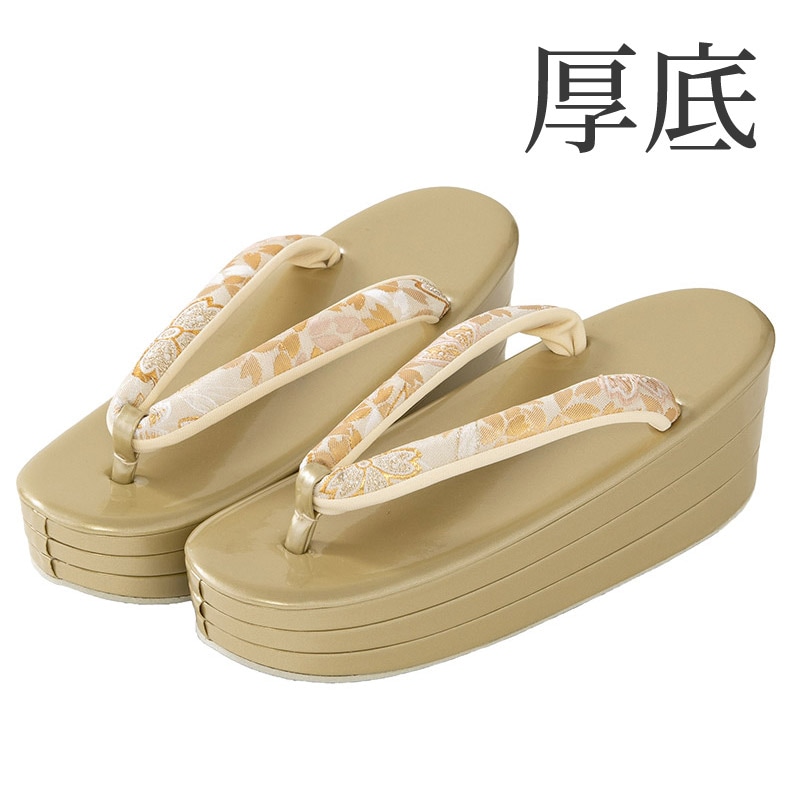 草履単品 織地 金 桜 厚底 中国製