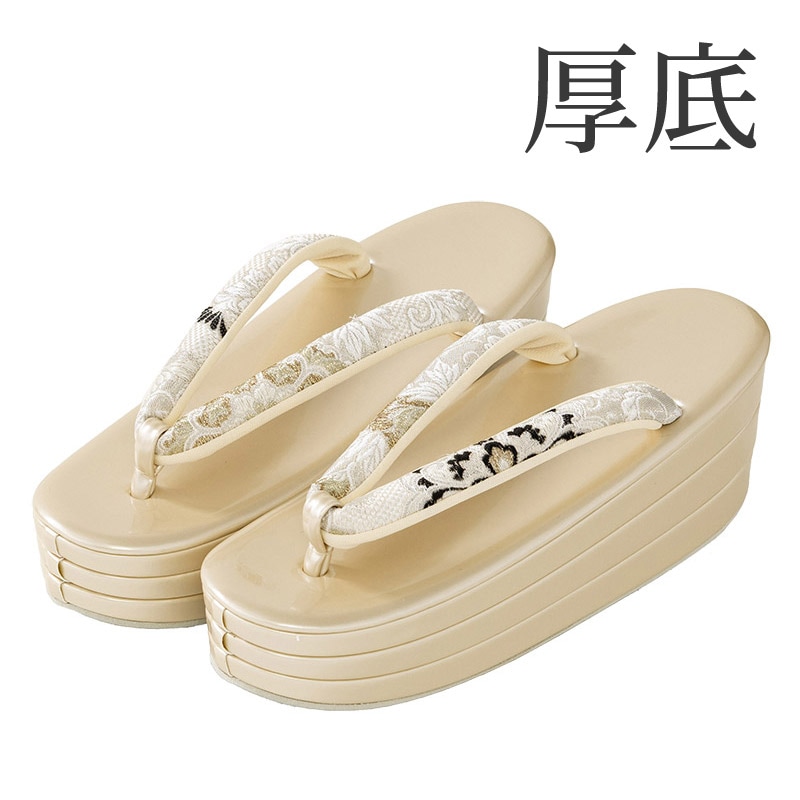 草履単品 織地 金/白 吉祥華紋 厚底 中国製