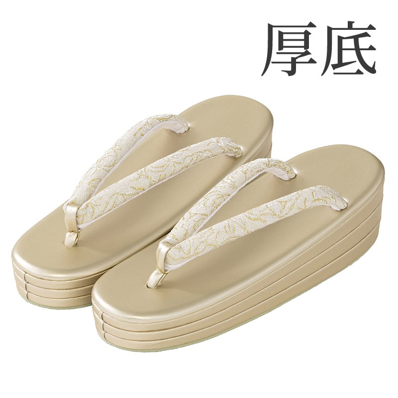 草履単品 金 ラメ織 厚底 中国製