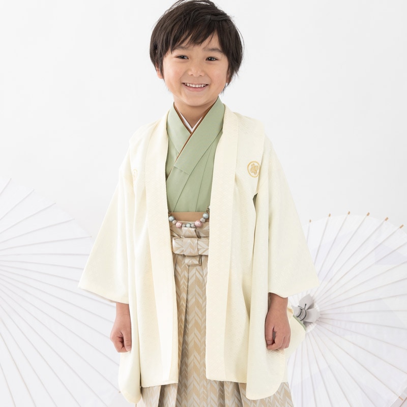 男の子羽織袴セット オフ白・抹茶 中国製