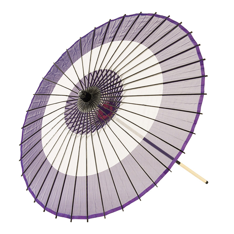 絹傘 白/紫 助六 直径83×85cm 継ぎ金具有 中国製