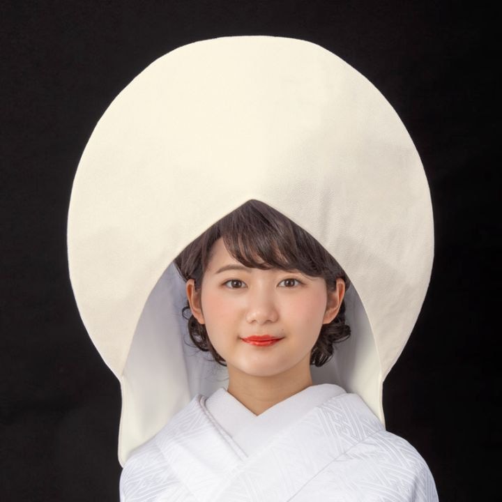 綿帽子 洋髪用 ポリ 縮緬 オフ白 無地 難物 中国製
