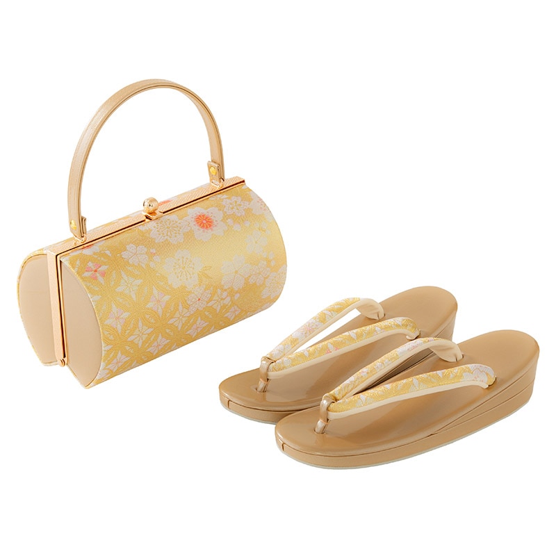 草履バッグセット 振袖用 佐賀錦 金 七宝に桜 中国製