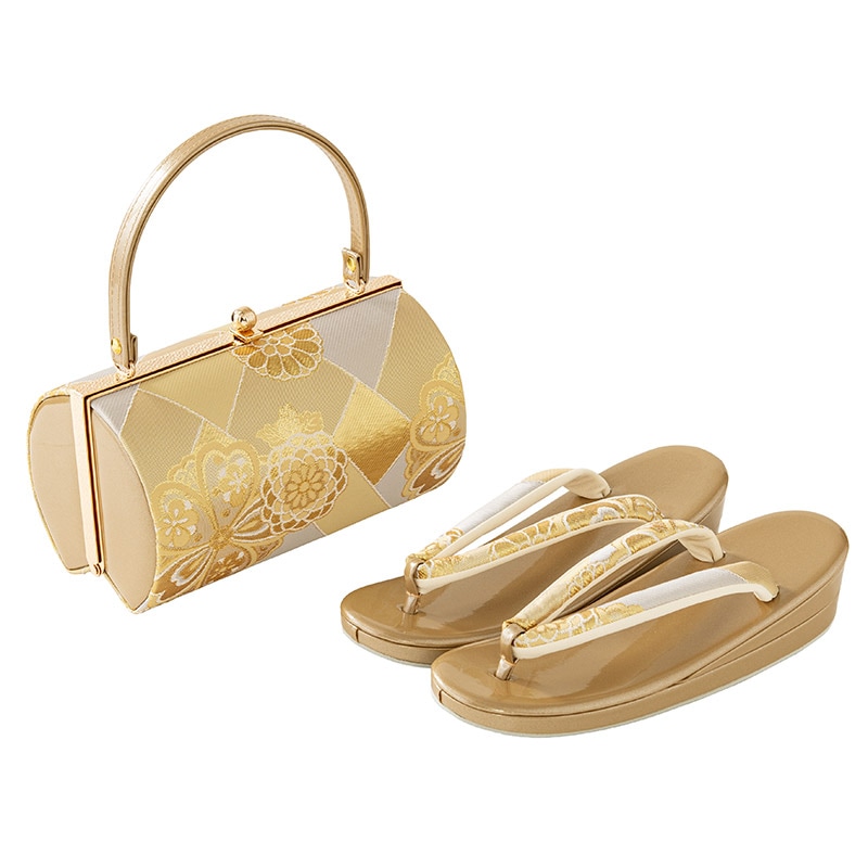 草履バッグセット 振袖用 佐賀錦 金 桜 中国製