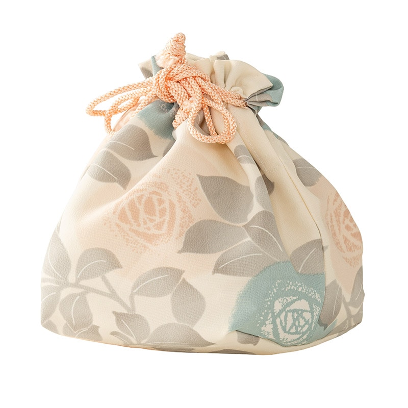 巾着 オフ白 バラ 清印