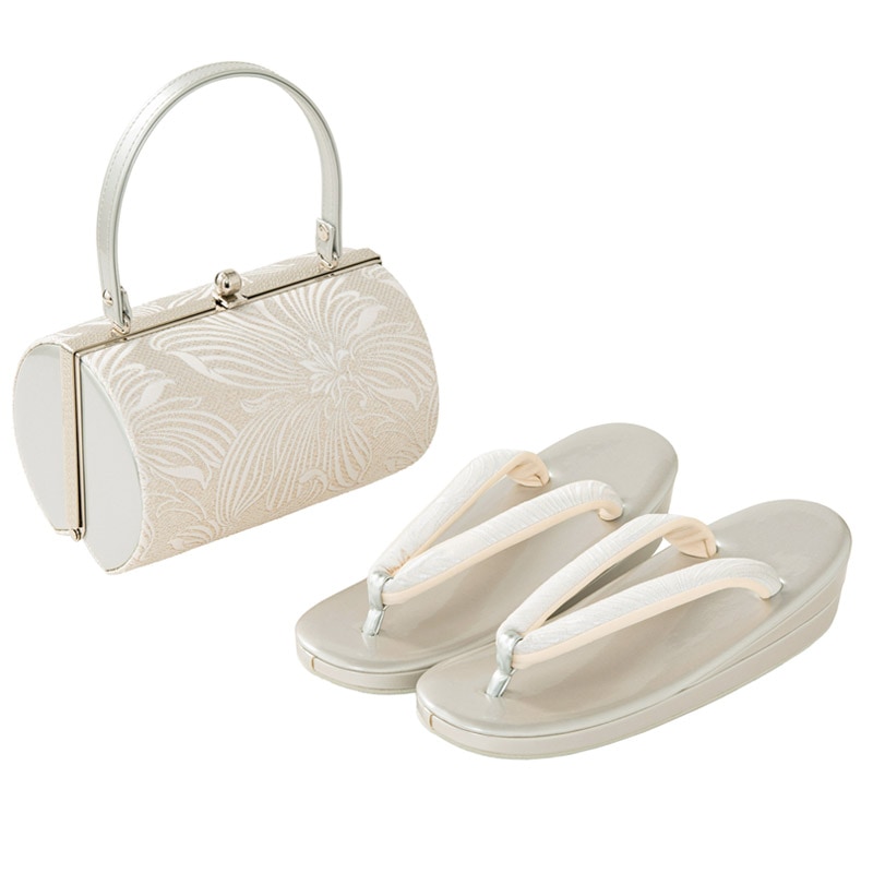 草履バッグセット 織地 銀 百合 中国製
