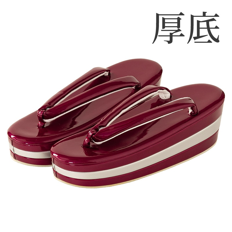 草履単品 エンジ/銀 三段 中国製
