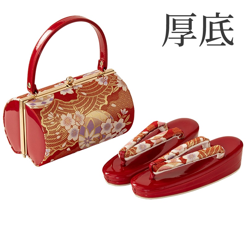 草履バッグセット 佐賀錦 赤/赤 大まり 中国製