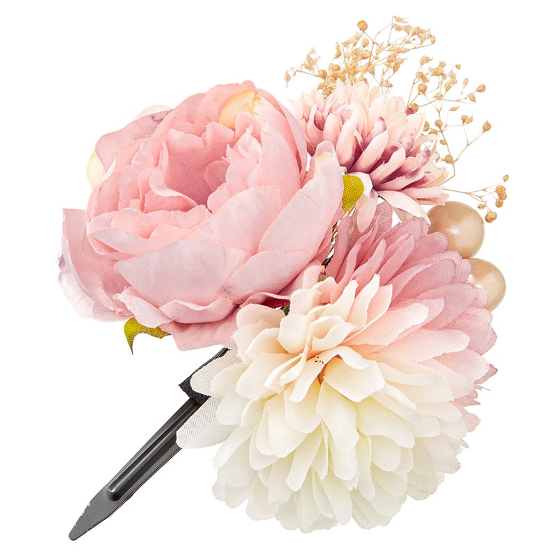 髪飾り バラとマム パール付