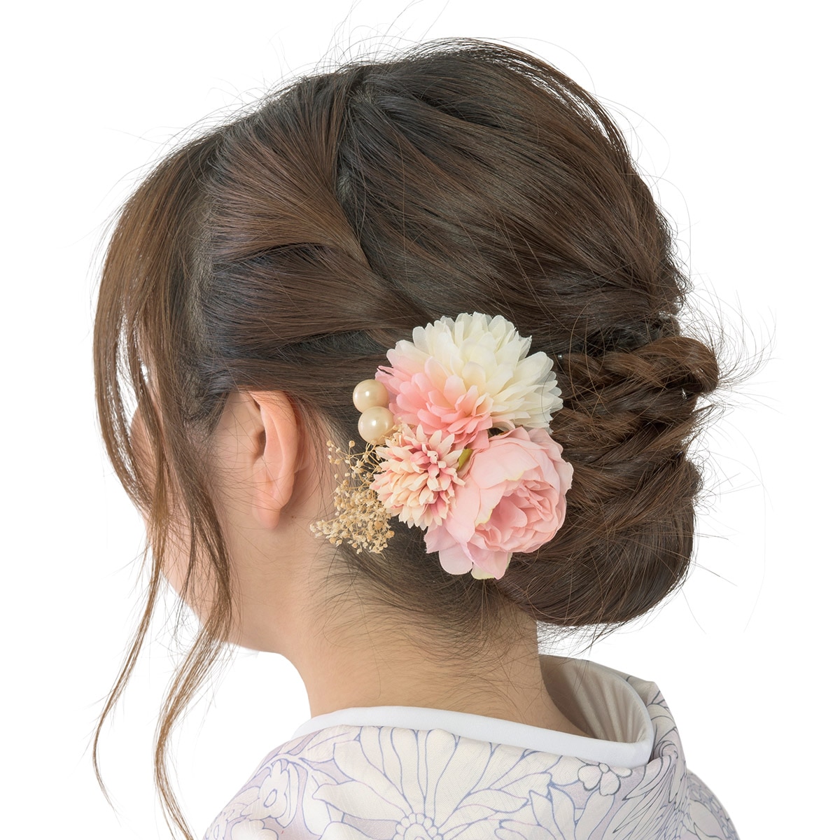 髪飾り バラとマム パール付