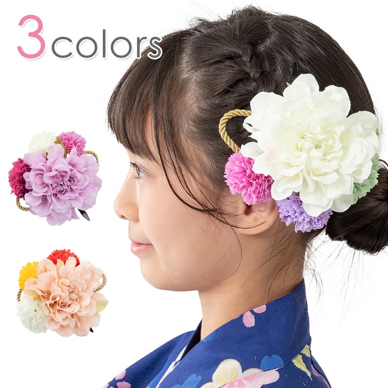 髪飾り くすみフラワーとマム 中国製