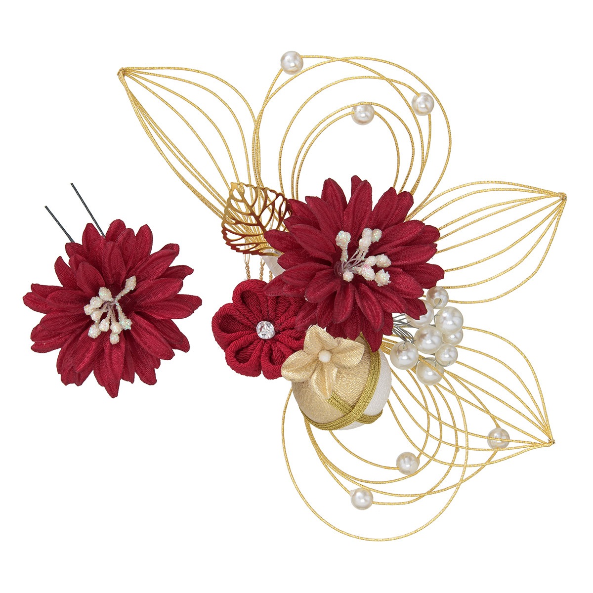 赤色花柄の和装小物セット