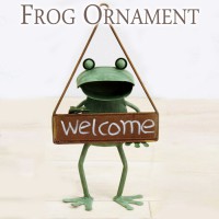 ガーデンオーナメント インテリア雑貨 壁飾り ブリキ製 カエル 蛙 かえる ハンキング WELCOME ウェルカム シングル アイアン ドアプレート インテリア レトロ アンティーク おしゃれ  お祝