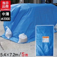 ブルーシート 中薄 5.4m×7.2m #2000 5枚単位 ハトメ付 BS-5472K レジャー シート 敷物 ござ 災害 台風 防災 養生 対策 運動会 行楽 花見 海水浴 キャンプ テント 雨よ