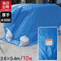 ブルーシート 厚手 3.6m×5.4m #3000 10枚単位 ハトメ付 レジャー シート 敷物 ござ 災害 台風 防災 養生 対策 運動会 行楽 花見 海水浴 キャンプ テント 雨よけ 防水 屋外 