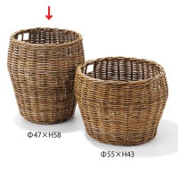 収納 かご バスケット 高級 籐(クブ材)  大型 ラウンドプランター ウィズハンドル ラージ 直径47×高さ58cm ハンドル 持ち手付 ナチュラル おしゃれ