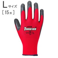作業手袋 スベリ止め グリップ 天然ゴム製背抜き手袋 No.1470 タフレッド 15双1セット単位 Lサイズ レッド 赤 ブラック 黒 Atom 通気性 フィット 耐久性