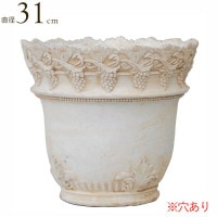 プランター 鉢 大型 おしゃれ 軽量 マグネシア ポット 円形 ブドウ1 ラウンド 直径31×高さ26cm 穴あり 1台単位 ガラスファイバー 石膏 レジン ガーデニング 園芸用品 庭 オーナメント 