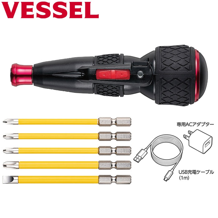ЗЗVESSEL ベッセル 100v 電動ドライバー VE-6000 ブラック×レッド VESSEL ベッセル 電動工具 コード式ドライバドリル VE-6000