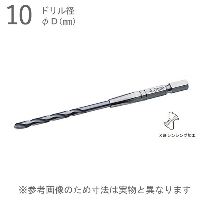 鉄工用 ドリル 錐 六角軸 シャンク 鉄工ドリル X形シニング 径10.0×全長110×溝長70mm 軸径6.35 ハイス鋼 １本単位 ETD-10.0 TOP工業 鉄 アルミ 銅 木材 ドリルビット インパクトドライバー ドリルド