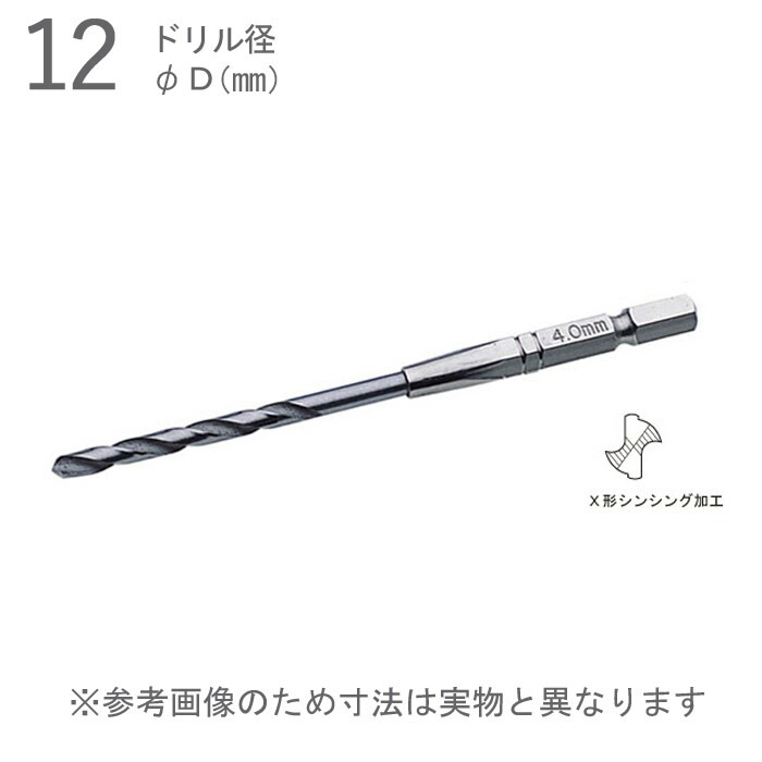 鉄工用 ドリル 錐 六角軸 シャンク 鉄工ドリル X形シニング 径12.0×全長110×溝長70mm 軸径6.35 ハイス鋼 １本単位 ETD-12.0 TOP工業 鉄 アルミ 銅 木材 ドリルビット インパクトドライバー ドリルド