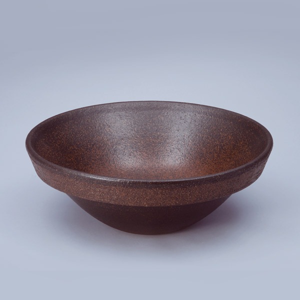 骨董７陶器の丸型ボウル 茶色と黒のグラデーション 出西窯 丸深鉢（ボウル）7寸
