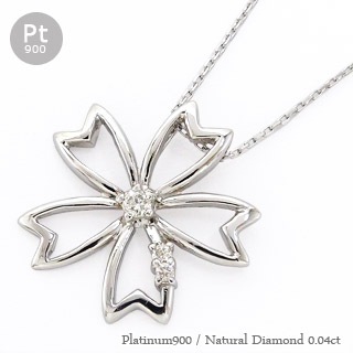 ダイヤモンド ネックレス ペンダント ダイヤ 0.04ct フラワー 桜 サクラ プラチナ900 チェーン レディース ジュエリー アクセサリー