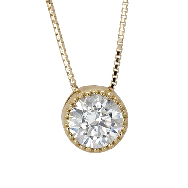 k18 ネックレス レディース ジュエリー キュービックジルコニア 一粒 CZ シグニティ社製 6.5mm 18金 18k イエロー ピンク