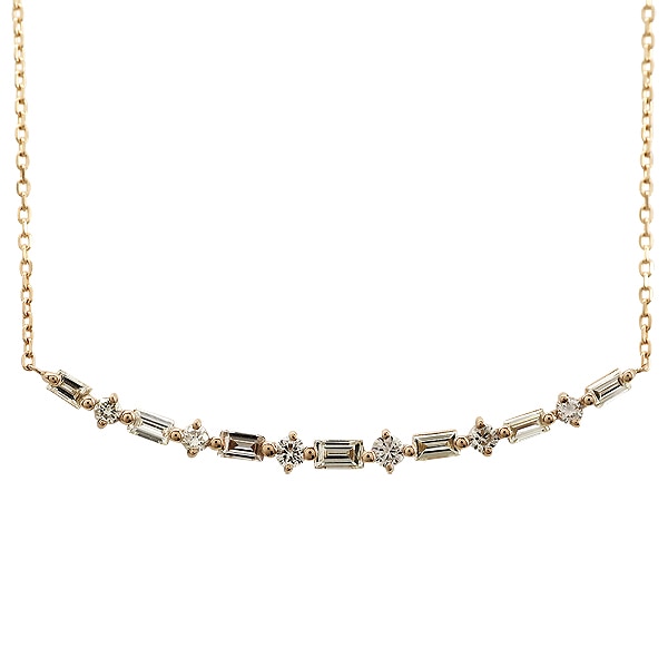 バケットカット ダイヤモンド ラインネックレス ダイヤ 0.3ct ペンダント k18ゴールド 18k 18金 イエロー ピンク ホワイトゴールド