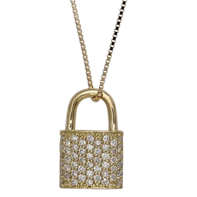 錠 ダイヤモンド 0.30ct ネックレス ペンダント 南京錠 パヴェ 18金 イエロー ピンク ホワイトゴールド チェーン レディース ジュエリー
